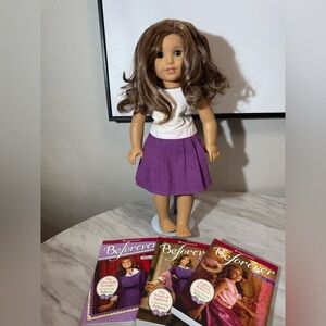 American Girl Rebecca in meet dress with three books